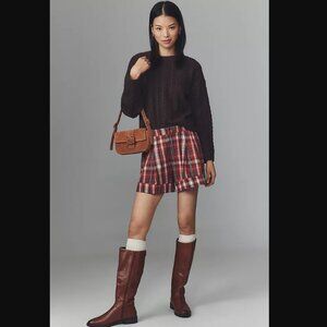 Anthropologie Maeve The Avery Pleated Trouser Shorts in Brown & Red Plaid 6 NWT